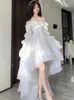 Robes décontractées Été élégant blanc hors épaule fée 2023 femme chic princesse bouffée robe d'anniversaire maille fête de mariage tenues pour les femmes
