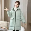 Women's Trench Coats Solid Long Winter Coat Women Parkas Clothes Thicke Warm Down Cotton Jacket Hooded Stylish Female Outerwear 8XL