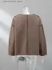Kvinnorjackor Autumn Brown Croped Cotton Jackets Women V Neck Cardigan Loose Long Seeve Coat 2023 Fashion Casual Female Woolen Coats Outwear T231024