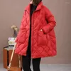Trenchs de femmes 2023 automne et hiver version coréenne vêtements rembourrés de coton en vrac simple mode polyvalent col montant manteau rouge