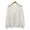 Bluzki damskie Ayualin vintage Top Oversize Lantern Long Rleeve Bluzka Bawełniana biała koronkowa koszula Kobiety Boho Beach Loose Ladies Blusas