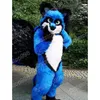 Costume de mascotte de chien Husky à poil long bleu d'Halloween, personnage de thème animé de dessin animé de qualité supérieure, taille adulte, fête de Noël, tenue de publicité extérieure