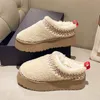 Pantoffels Kastanjebont Slippers Sherpafleece pluizig Tazz gevlochten slijtplekken Muiltjes Dames Ultra Mini Platform Laars Slip-on Schoenen Suède Bovenwerk Comfort Herfst