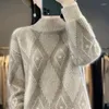Suéteres de mujer, suéter de lana de color Jacquard, Otoño/Invierno, Jersey grueso de cuello medio alto, Tops de punto de lana sueltos
