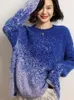 Kvinnors tröjor Vinter Pure Cashmere Dopamine Rendered Gradient Starry Sky Round Neck Fashion Sweater Loose and Lazy Style