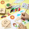 Other Toys Kids Montessori Drawing Toys 20/32Pcs DIY Painting Stencils Template Wooden Craft Puzzle Toys Education Toys for ChildrenL231024