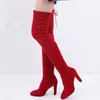 Stiefel 2023 Sexy Party Mode Wildleder Schuhe Damen Overknee Heels Stretch Flock Winter Spitz Dicke Ferse Botas