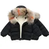 Rompers Hooded Children Outerwear Winter Warm Baby Girl Boy Down Jacket Solid Thicken Girl Boy Cotton Jacket Casual Coats Infant Clothes 231024