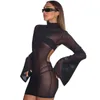 Casual Dresses Women's Long Sleeve Mesh Large Backless Short Spice Girl Dress Club Party