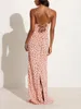 Casual Dresses Women Spaghetti Straps Floral Maxi Dress Sleeveless Backless Slit Bodycon Sexy Slim Fit Slip Long