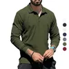 Men's T-Shirts Autumn Casual Long-Sleeved T-Shirt Men's Lapel Button Sports Tops New Fashion Solid Color Bottoming Polo Shirt Male Clothing 3Xl