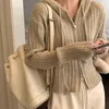 Frauen Pullover Koreanische Chic Doppel-reißverschluss Mit Kapuze Pullover Herbst Einfache Pit Streifen Äußere Strickjacke