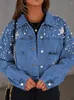 Giacche da donna Giacca di jeans Donna Ricamo femminile Perline per unghie Jean Top Lady Cappotto casual allentato Camicetta autunnale Capispalla per studenti