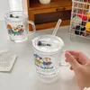 Tumblers 400ml Kawaii Glass Water Bottle Cute Coffee Mug Tumbler Portable Milk Bubble Tea Beer Juice Cup With Lid Straw Drinkware Gift 231023