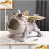 Objets décoratifs Figurines Ornement de chien Grande bouche Français Bldog Butler Boîte de rangement avec plateau Table nordique Décoration Résine Animal Dhvcl