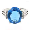 Bagues de cluster 5g 925 Bague en argent sterling massif Charme Sky London Blue Topaz Vert Améthyste Rose Tourmaline CZ Femelles Mariage