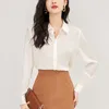 Kvinnors blusar Autumn Fashion Button Up Shirt Women Real Silk Blus Turn-Down Collar Long Sleeve Shirts Design Tops Solid Elegant