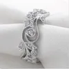 Bagues de cluster Haute Qualité Authentique 925 Sterling Silver Fleur Pierre Avec Pave Simulé Diamant Bague De Mariage Européenne Femmes Cadeau Style