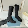 Tasarımcı Botlar Siyah Platform Diz Deri Savaş Beyaz Denim Chelsea Boots Ada Kadın Diz Püskül Kovası
