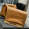 Women Designer Bag Soft Cloud Bag Vintage Leather Chain Bag Quilt Overstitching Crossbody Shoulder Bag Purse Top Mirror Quality Back Slot Pocket Magnetic Snap Tab