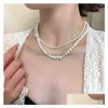 Beaded Necklaces Baroque Pearl Necklace Artificial Wedding Bridal Round Bead Drop Delivery Jewelry Pendants Dhbr2