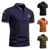 Polos masculinos verão camisa polo camiseta uniforme de combate estilo regular mangas curtas cor sólida zíper design top tee