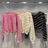 Swetery kobiet 2023 Autumn Pearl Beade Bright Silk Knited Pullover Top Girl Sweat