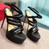 Fashion designer High quality womens red heel High heels Luxury leather soled sandals fine heels inlaid rhindiamond AAA Sky-high heels 15cm Dinner party shoes H0654