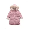 Para baixo casaco de inverno jaqueta de algodão moda crianças menina roupas gola de pele com capuz casacos longos crianças roupas quentes grosso parka