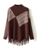 Женские свитера 2023, зимняя женская одежда в стиле с кисточками, кашемировые шерстяные пуловеры с длинными рукавами и высоким воротником, свободные вязаные пуловеры