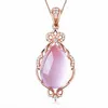 Pendentif Colliers Ociki Rose Or Couleur Ross Quartz CZ Cristal Rose Opale Bijoux Collier Pour Femmes Filles Cadeau Colliers Goutte