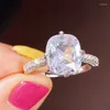 Cluster Ringen Huitan Bruiloft Voor Vrouwen Zilver Kleur Band Kristal CZ Eenvoudige Elegante Engagement Huwelijk Bruids Accessoires Trendy Sieraden