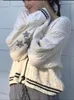 Women's Sweaters S-3XL Women Autumn V-neck Knitted Sweater Warm Star Embroidered Beige Holiday Cardigan Female Winter Y2k knitted cardigan 231023