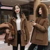 Women's Trench Coats 2023 Fashion Winter Coat Down Cotton Thicken Warm Jacket Women Parkas Fur Collar Hooded Parka Cotton-Padded Outwear