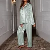 Damen-Nachtwäsche, Damen-Pyjama-Set, Frühling, langärmelig, Pyjama, Nuisette, sexy Dessous, Nachtwäsche, Seidensatin-Pyjama, Pjs-Anzug, 2-teilig