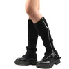 Meias femininas gótico punk com nervuras de malha lateral zip up cor sólida bota estudante joelho alto pé meias de férias