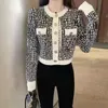 Autumn New European Fashion Women's O-neck Long Sleeve Single Breasted Geometric Jacquard Weave Knitted Short Sweater Cardigan Coat