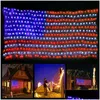 LED Strings American Flag String Lights 390 420 LED Wodoodporne flagi Net Light AC110V Stany Zjednoczone Festiwal Ogród Dh6zx