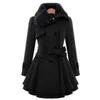 Women's Wool Blends Women Wool Coat Dress Jacket Slim Windbreaker Sexy Long Woolen Trench Belted Pea Coat Double Breasted Ladies Winter Clothing 231023