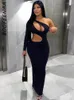 Lässige Kleider Boofeenaa Asymmetrisch ausschneiden ein Schulter langes Kleid schwarzer sexy eleganter Abend für Frauen Party Club Outfits C70-BD26