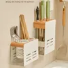 Kitchen Storage Knives Chopsticks Spoons Rack Wooden Style Accessories No Punching Organizer With Drain Tray