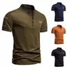 Polos masculinos verão camisa polo camiseta uniforme de combate estilo regular mangas curtas cor sólida zíper design top tee