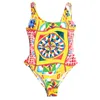 Womens Designer Swimsuit Imprimir Design Biquíni Clássico One Piece Swimwear Sexy Halter Maiô