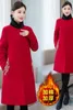 Frauen Trenchcoats 2023 Winter Chinesische Rote Mutter Stickerei Baumwolle Mantel Mode Retro Stand Coolar Einreiher Steppjacke T1