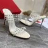 Créateur de mode Talon rouge de haute qualité pour femmes Talons hauts Sandales à semelles en cuir de luxe Talons fins incrustés de strass AAA Pantoufles 1-12cm Chaussures de dîner H1163