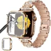 Luksusowy Bling Diamond Pasek ze stali nierdzewnej + obudowa na komputer do Apple Watch Series 8 7 6 5 4 3 2 SE