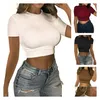 T-Shirt Femme Femmes Y Crop Top T-shirt Manches Courtes T-shirts Taille Haute Fitness Danse Casual Sports De Rue Dames Vêtements De Mode Xx Dhexh