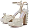 Boda nupcial romántica Sacora Sandalias Zapatos Mujer Perlas blancas Tacones altos Diseñador de marca Lady Bombas Gladiador perfecto Sandalias665