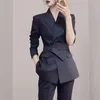 Women's Two Piece Pants Autumn Office Lady Blazer Set Korean Style Long Sleeve Suit Jacket Lace-up Coats Pant 2 Sets Women Outfits