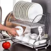 キッチンストレージ2ティアS字皿排水器ステンレス鋼乾燥ラックホーム洗濯グレートシンクオーガナイザー